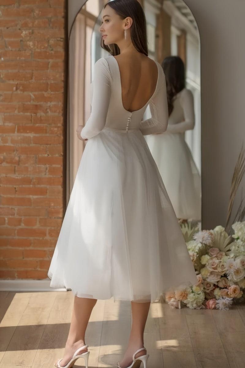 A-Line Wedding Dress with Tulle and Long Sleeves CW3374 - COCOMELODY