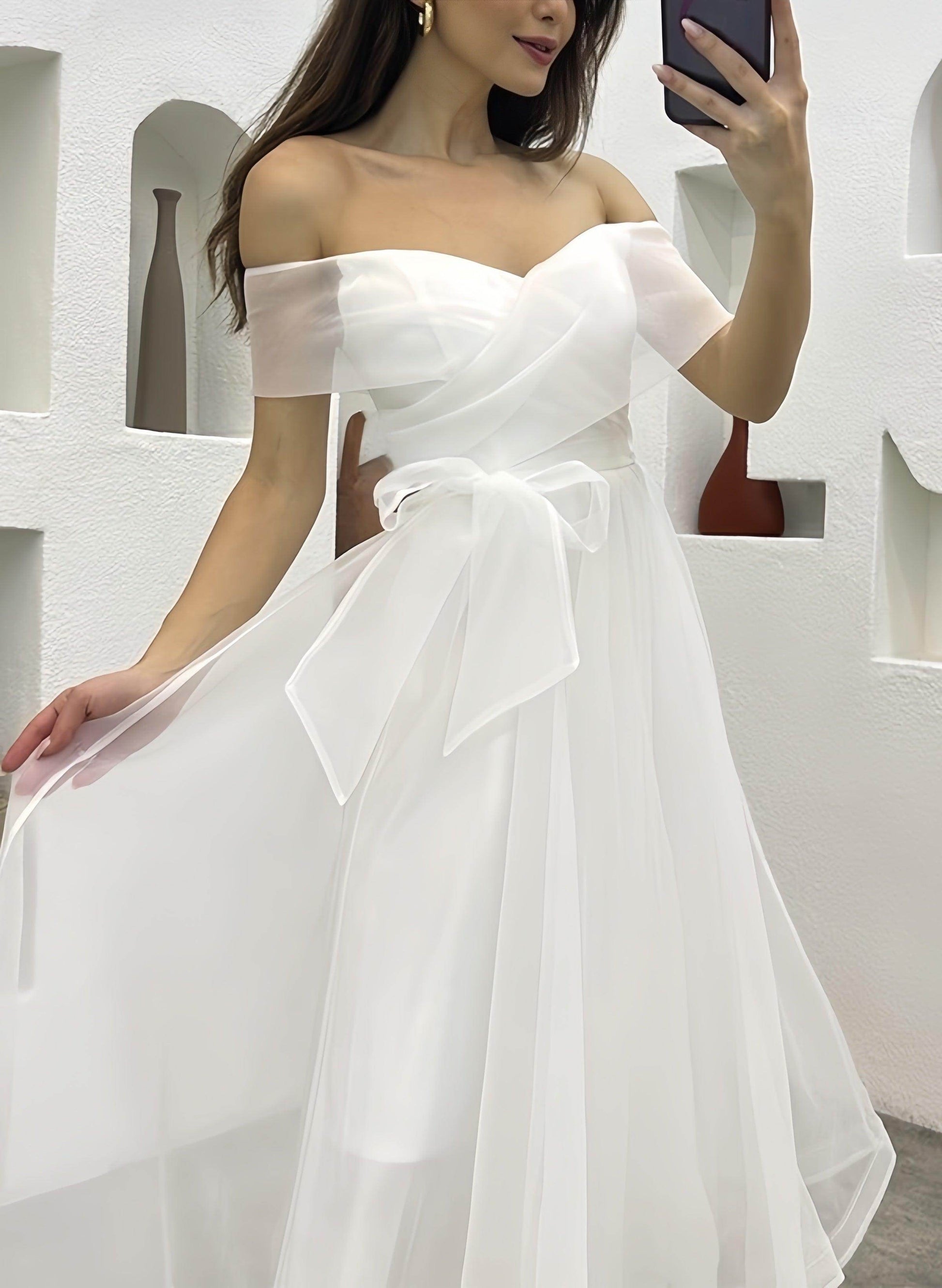 A-Line Tea Length Mini Dress in White Bowknot COCOMELODY CW3380, 20 Days / White / US6-UK8-EUR36 A-Line Tea Length Mini Dress in White Bowknot COCOMELODY CW3380, 20 Days / White / US6-UK8-EUR36