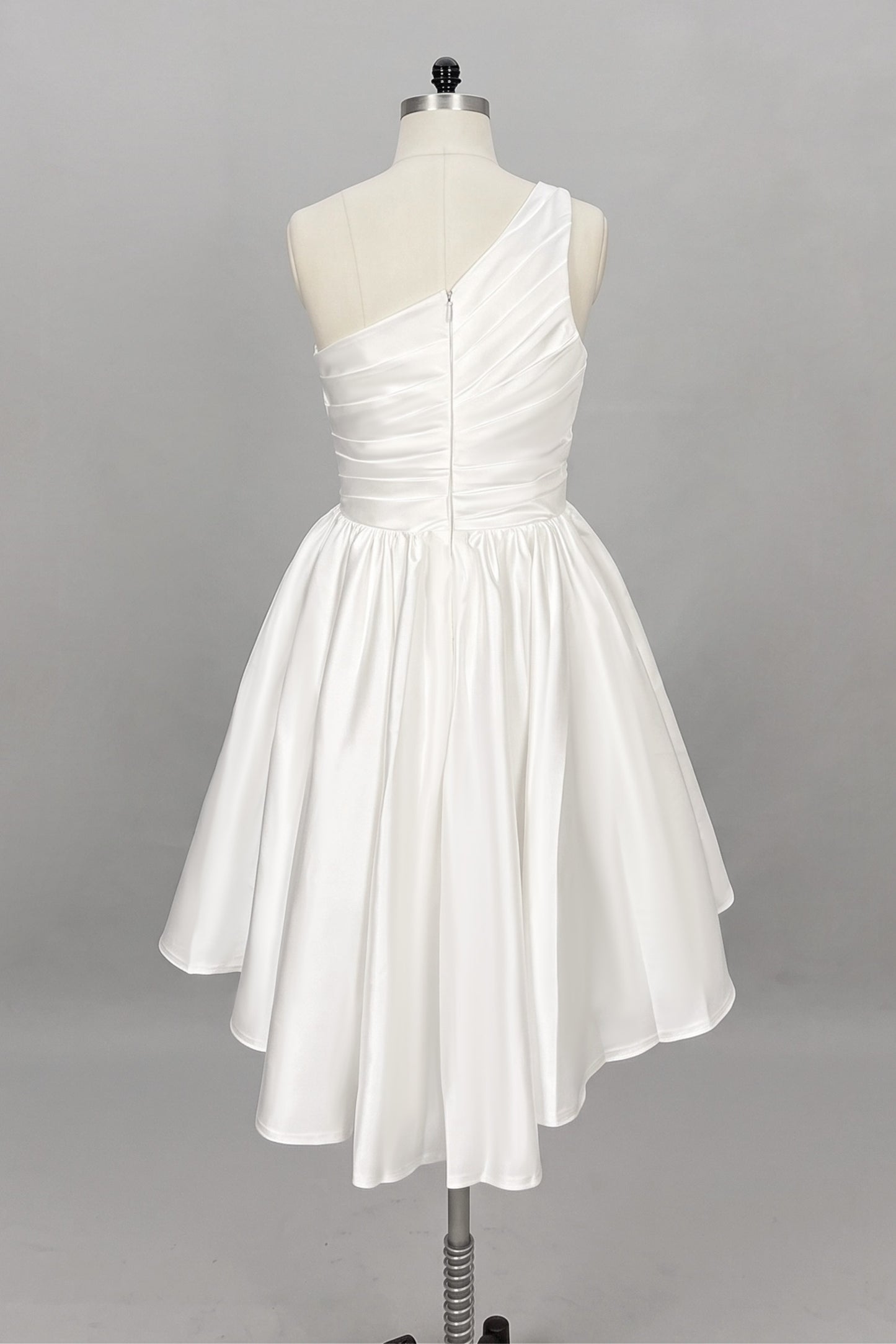 One Shoulder Satin Knee-Length Little White Dress CW3382