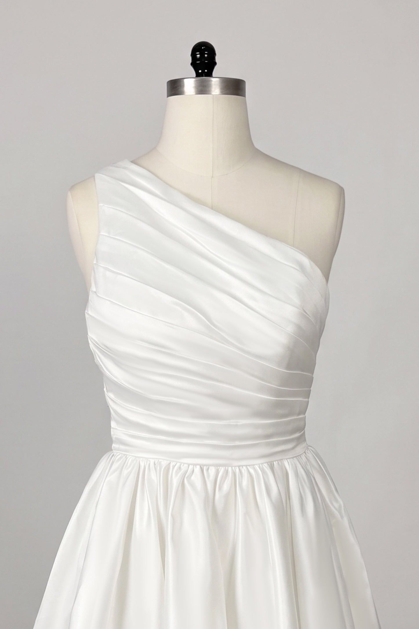One Shoulder Satin Knee-Length Little White Dress CW3382