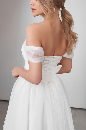 Off-The-Shoulder Sleeveless TulleLittle White Dress CW3387 - COCOMELODY