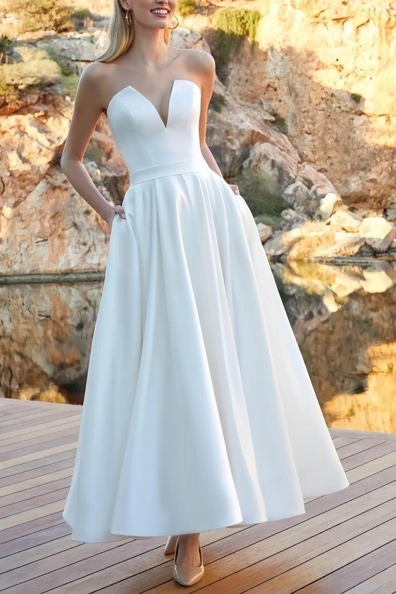 A-Line Ankle Length Satin Short Wedding Dress COCOMELODY CW3388, 20 Days / Ivory / US12-UK14-EUR42 A-Line Ankle Length Satin Short Wedding Dress COCOMELODY CW3388, 20 Days / Ivory / US12-UK14-EUR42