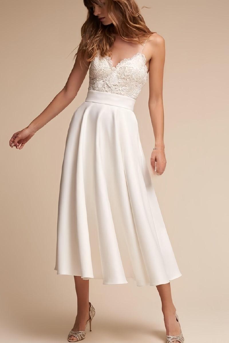 Lace Tea-Length Short Reception Wedding Dress CW3392 - COCOMELODY