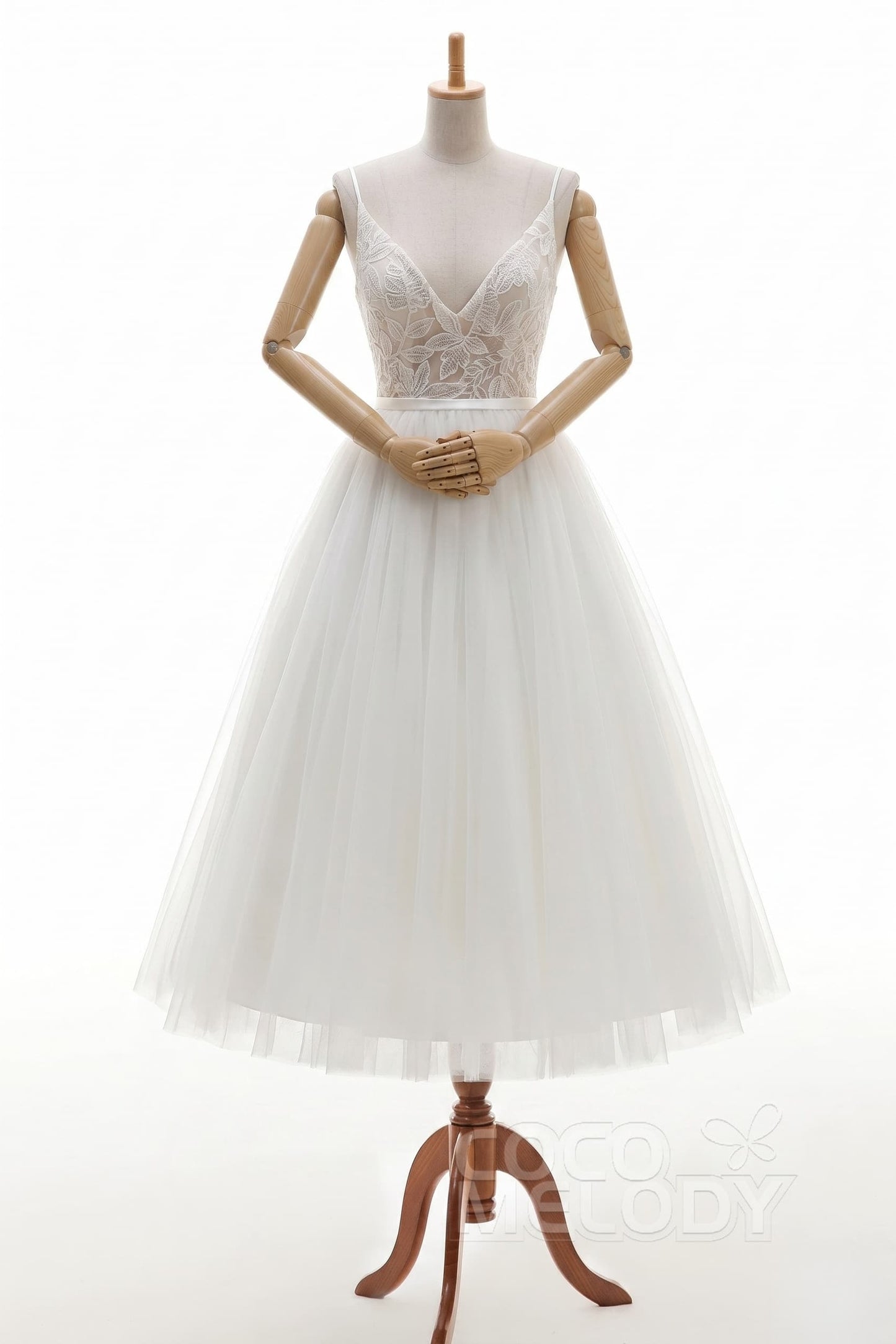 Boho Lace Tea-Length Backless Dress for Reception CW3396