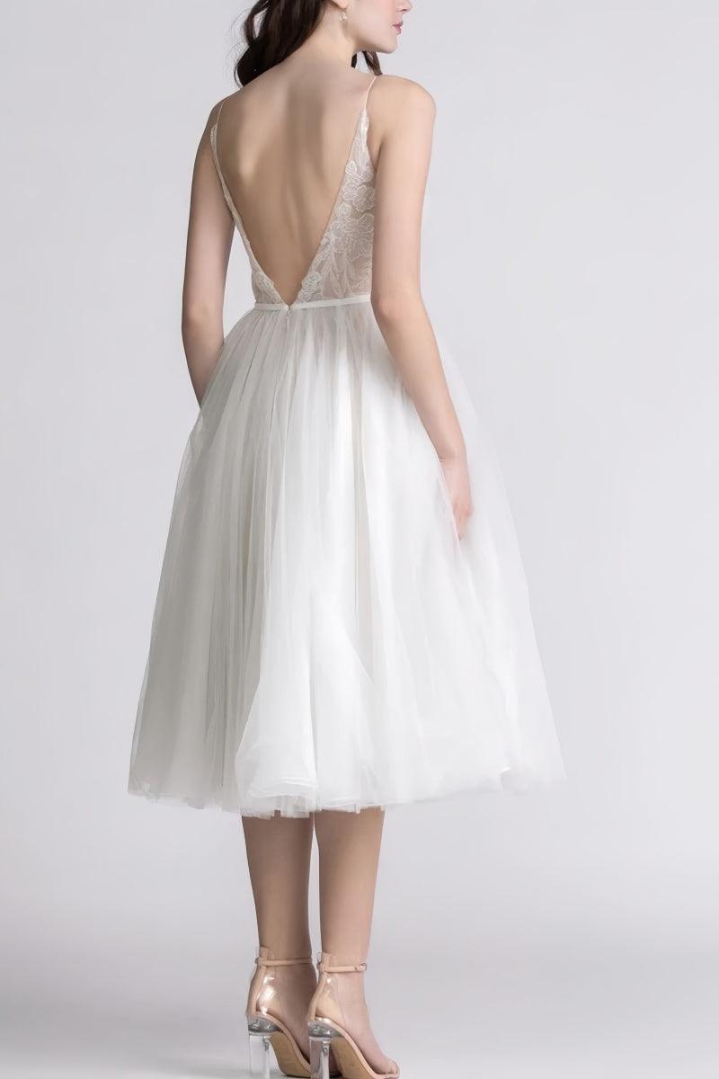 Boho Lace Tea-Length Backless Dress for Reception CW3396 - COCOMELODY