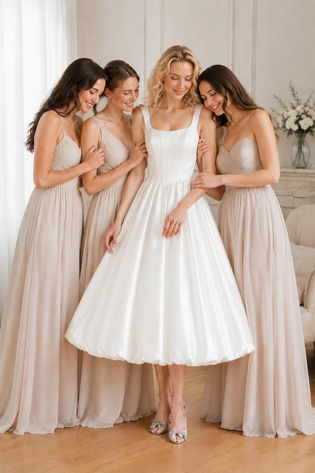 A-Line Tea Length Satin Wedding Dress CW3406 - 15 Days / Ivory / US0-UK2-EUR30 - COCOMELODY