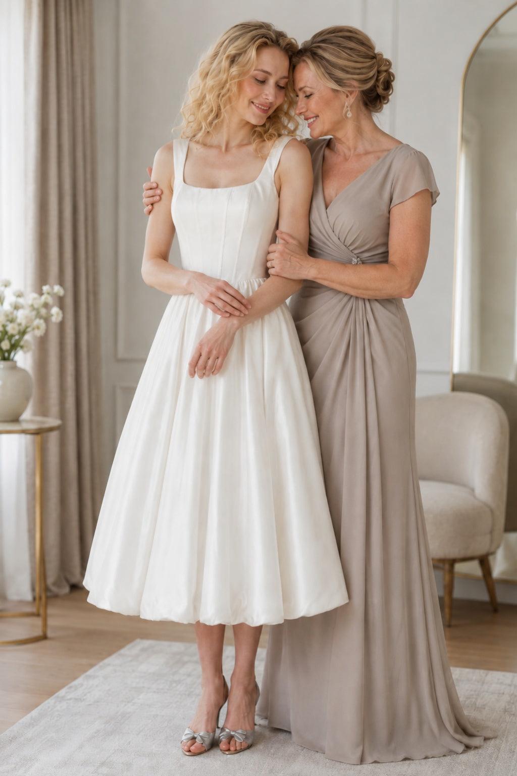A-Line Tea Length Satin Wedding Dress CW3406 - 15 Days / Ivory / US0-UK2-EUR30 - COCOMELODY