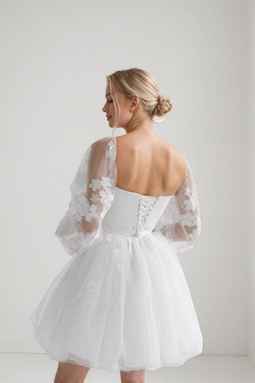 A-Line Short-Mini Lace Tulle Wedding Dress CW3407 - COCOMELODY