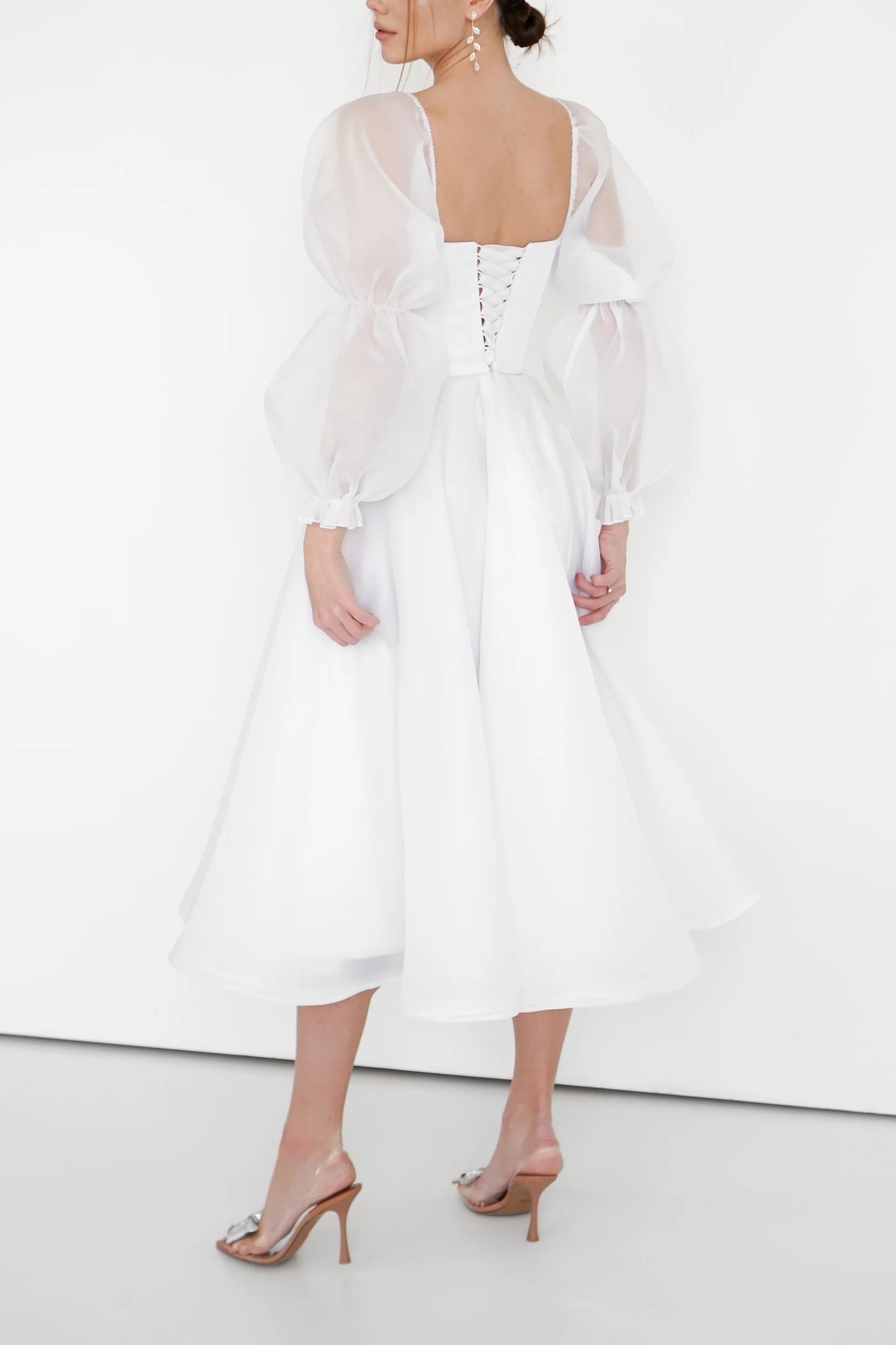A-Line Tea Length Organza Wedding Dress CW3408