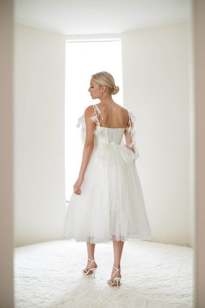 A-Line Tea Length Glitter Tulle Short Bridal Dresses COCOMELODY CW3410, 25 Days / Ivory / US10-UK12-EUR40 A-Line Tea Length Glitter Tulle Short Bridal Dresses COCOMELODY CW3410, 25 Days / Ivory / US10-UK12-EUR40