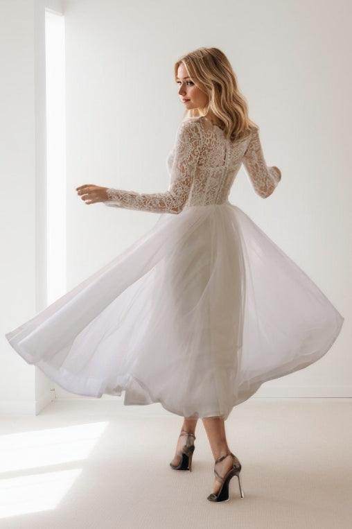A-Line Tea Length Mini White Lace Dress White Long Sleeve COCOMELODY CW3424, 25 Days / Ivory / US22-UK24-EUR52 A-Line Tea Length Mini White Lace Dress White Long Sleeve COCOMELODY CW3424, 25 Days / Ivory / US22-UK24-EUR52