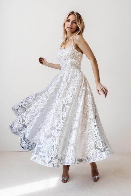 A-Line Ankle Length Lace Wedding Dress for Dream Day COCOMELODY CW3425, 25 Days / Ivory / US22-UK24-EUR52 A-Line Ankle Length Lace Wedding Dress for Dream Day COCOMELODY CW3425, 25 Days / Ivory / US22-UK24-EUR52