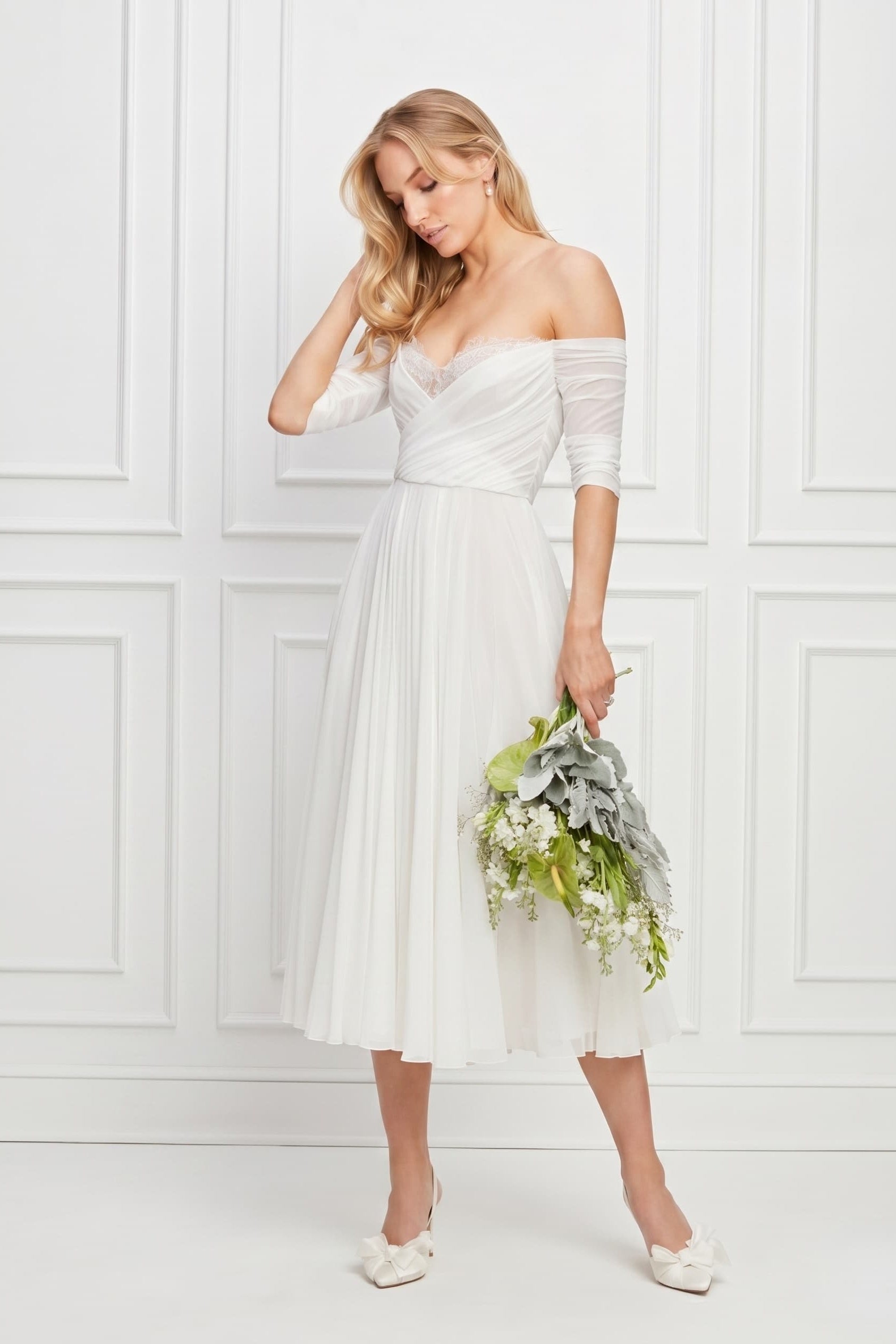 Shoulder Lace Wedding Tea Length Off The Shoulder Wedding Dress Elegant Tea Length Wedding Dress: Off Shoulder Lace Wedding Tea Length Off The Shoulder Wedding Dress Elegant Tea Length Wedding Dress: Off