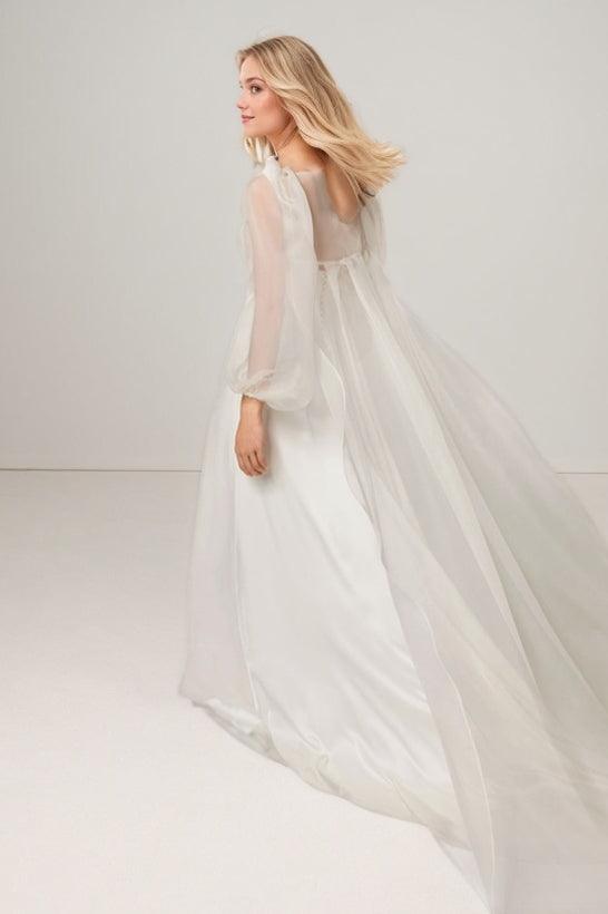 A-Line Court Train Elastic Satin Wedding Dress CW3439 - COCOMELODY