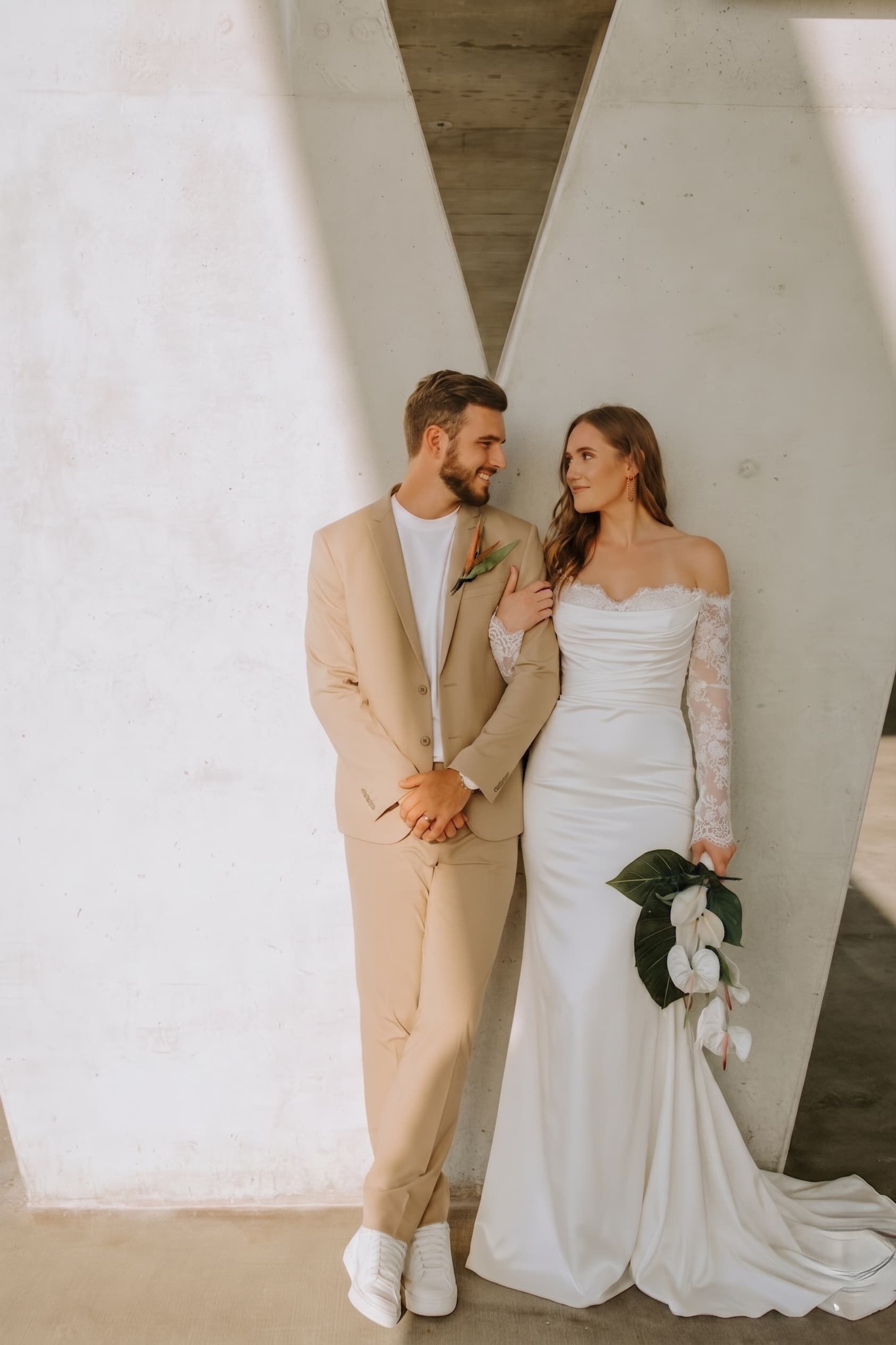 Off-the-Shoulder Lace Mermaid Wedding Dress Satin Long Sleeve