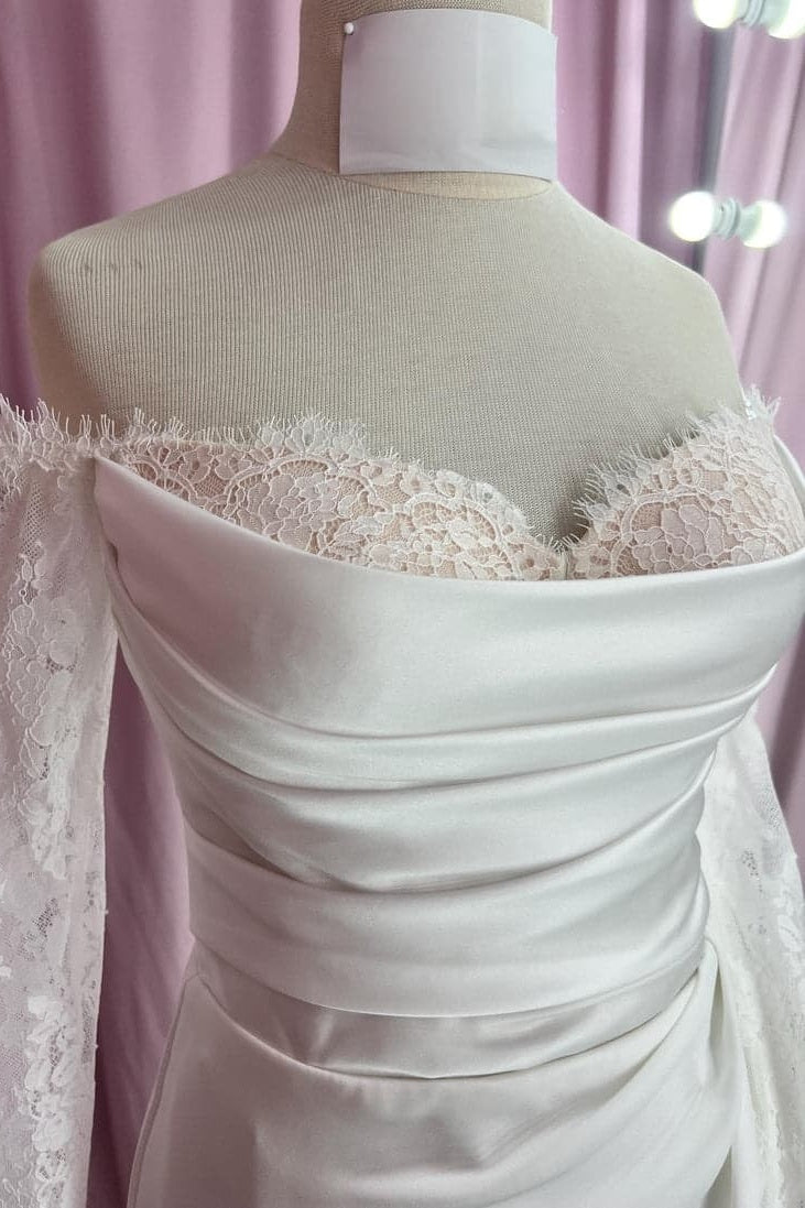 Mermaid Sweep-Brush Train Lace Satin Wedding Dress CW3446