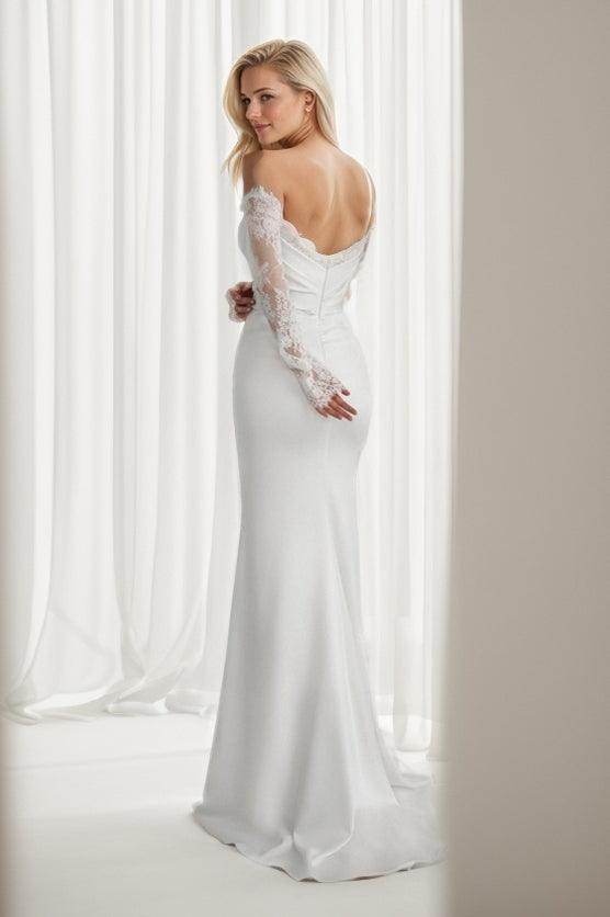 Mermaid Lace Satin Off The Shoulder Elegant Wedding Dress with Sweep-Brush Train COCOMELODY CW3446 Mermaid Lace Satin Off The Shoulder Elegant Wedding Dress with Sweep-Brush Train COCOMELODY CW3446