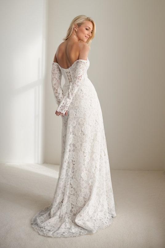 A-Line Sweep-Brush Train Lace Wedding Dress CW3447 - COCOMELODY