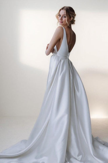 A-Line Court Train Satin Wedding Dress CW3462 - COCOMELODY