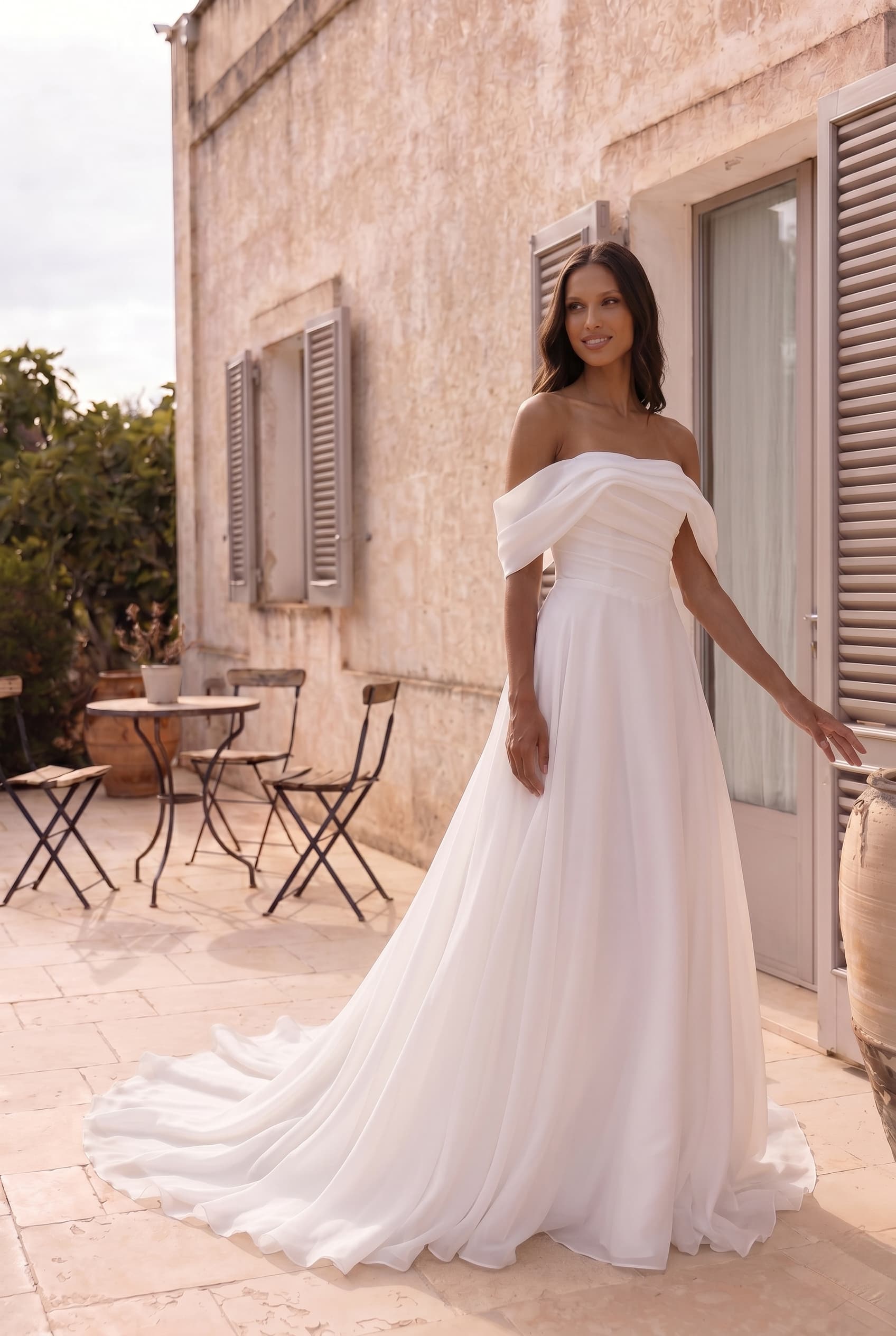 A Line Court Train Organza Wedding Dresses Off The Shoulder