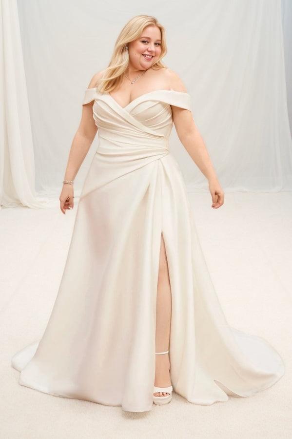 A-Line Sweep-Brush Train Mikado Wedding Dress CW3479 - COCOMELODY