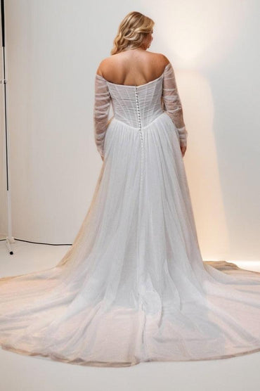 A-Line Court Train Tulle Wedding Dress CW3489 - COCOMELODY