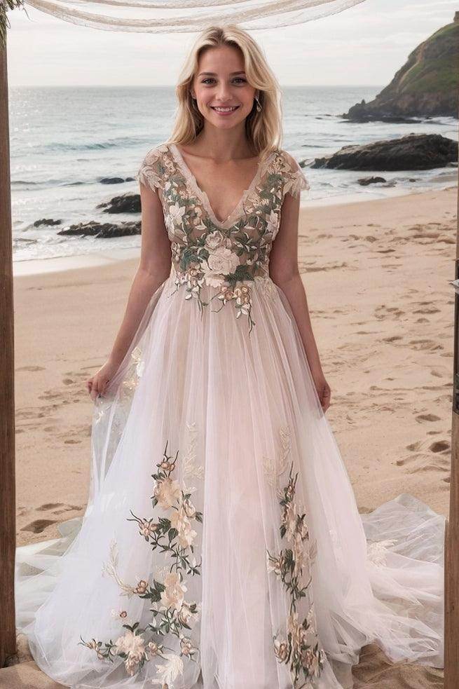 Appliqué Lace Court Train Gown