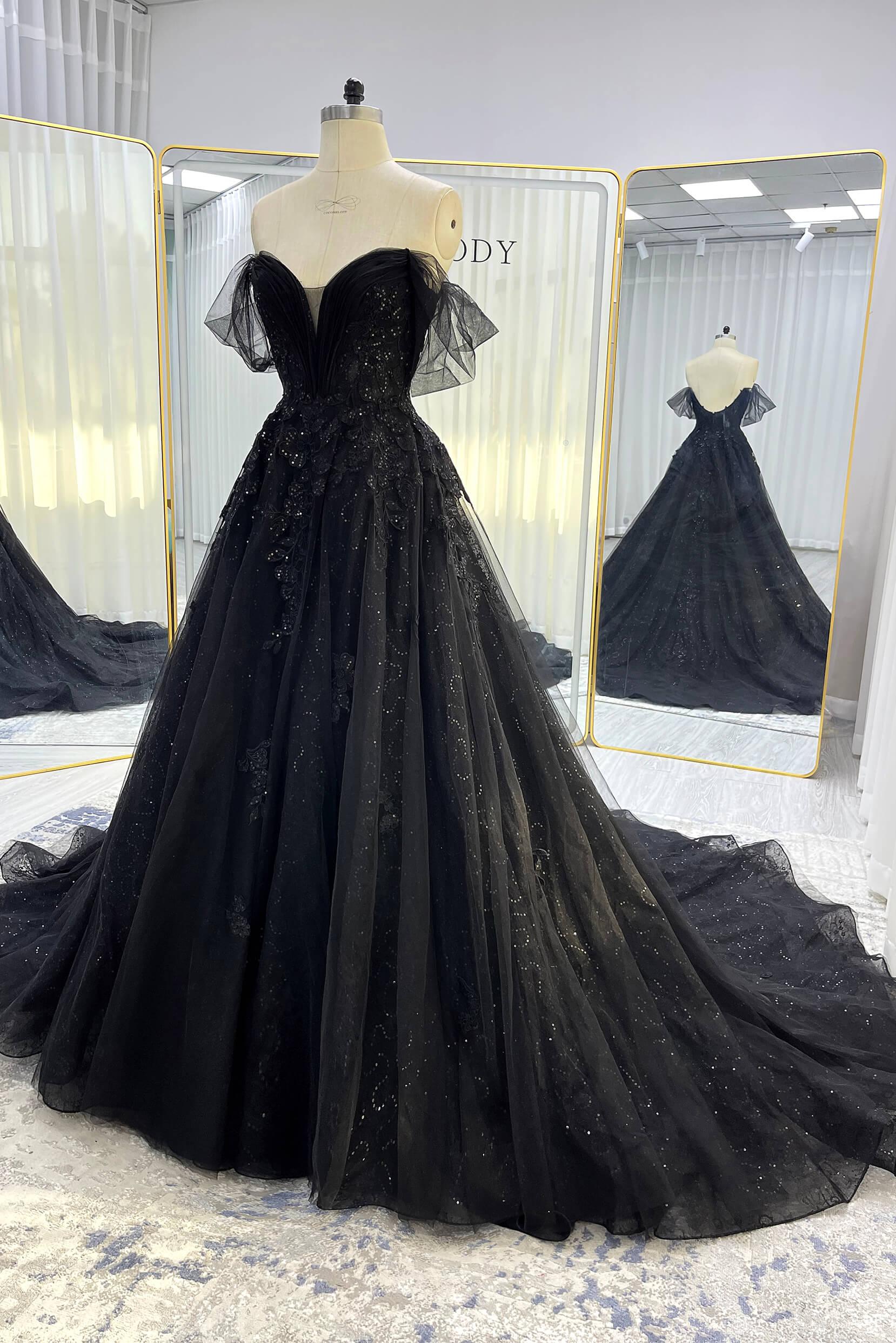 A-Line Court Train Sparkle Tulle Wedding Dress CW3527 - COCOMELODY