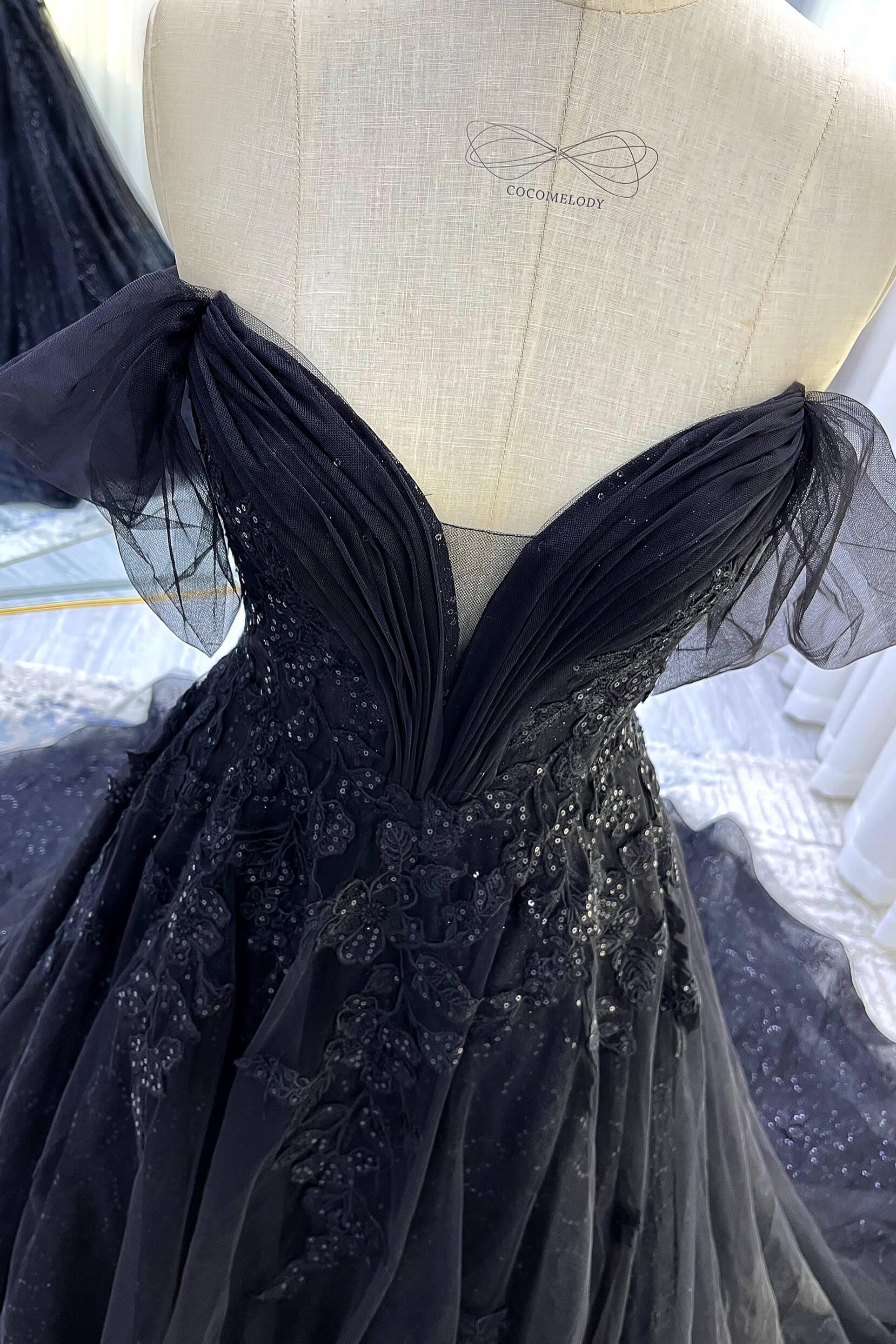 A-Line Court Train Sparkle Tulle Wedding Dress CW3527 - COCOMELODY