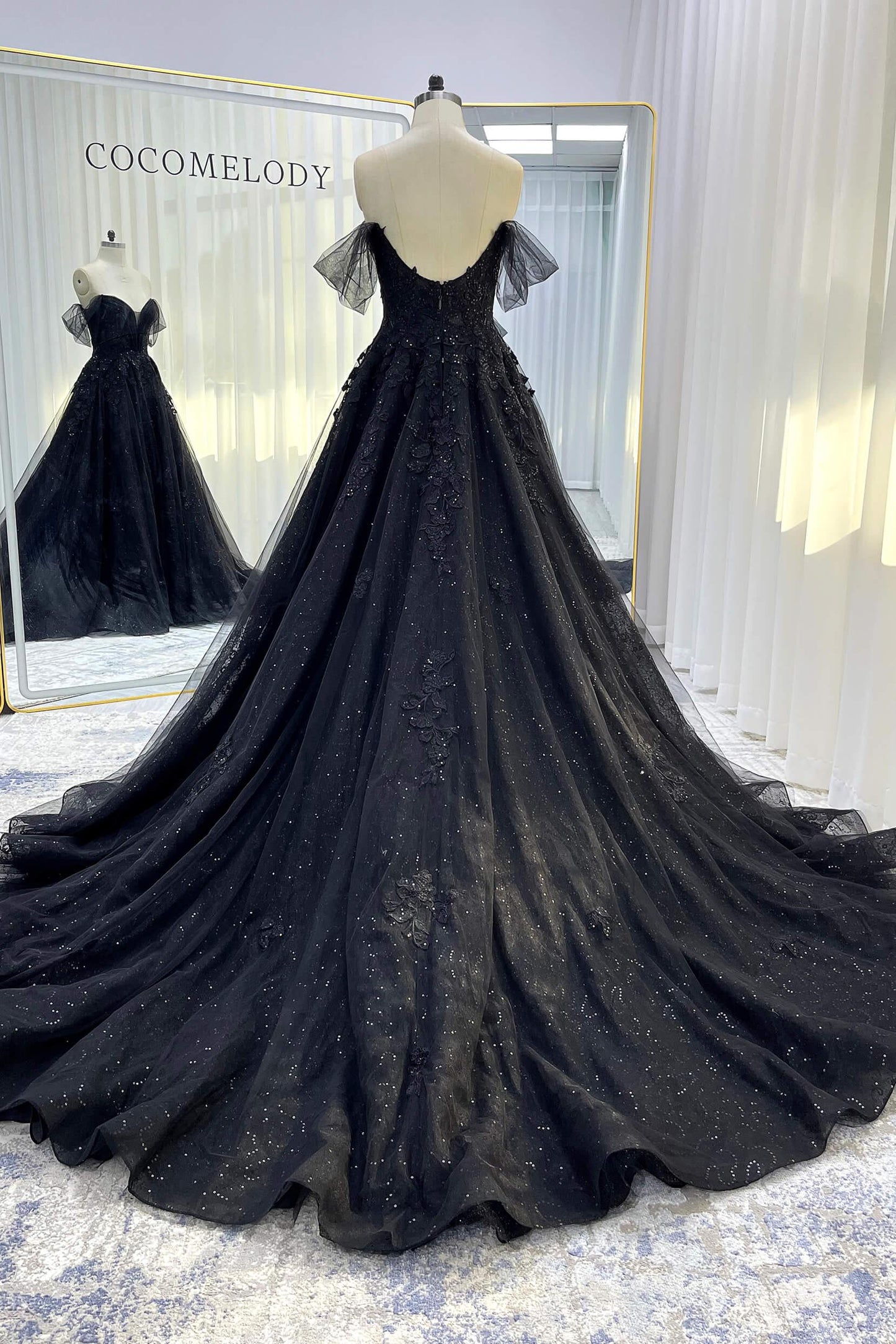 A-Line Court Train Sparkle Tulle Wedding Dress CW3527 - COCOMELODY