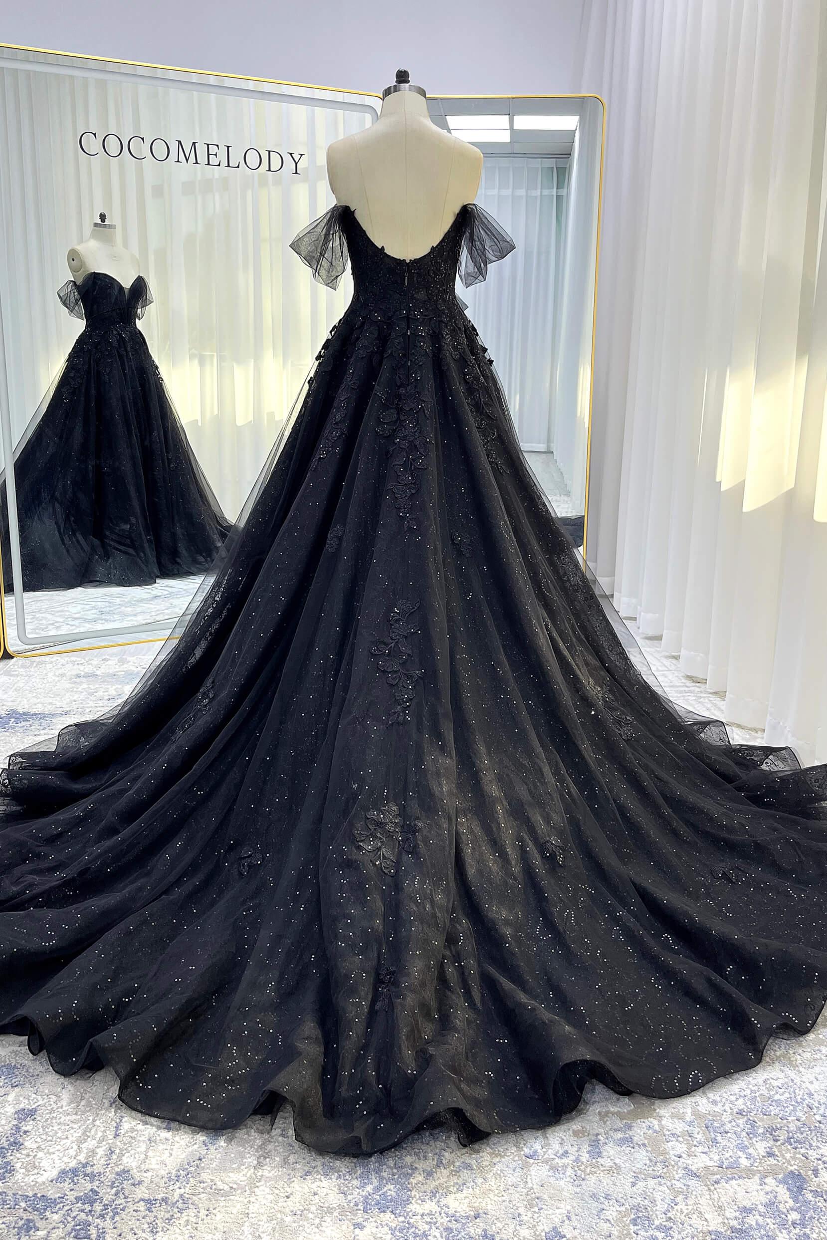 A-Line Court Train Sparkle Tulle Wedding Dress CW3527 - COCOMELODY