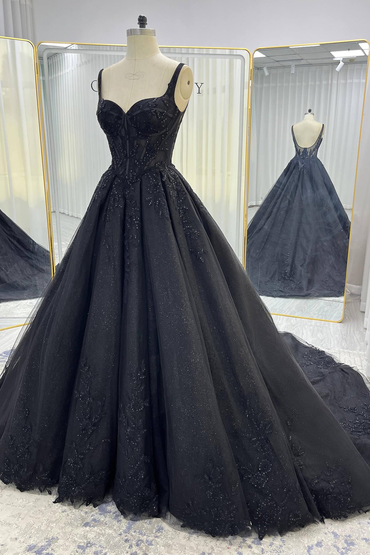 A-Line Court Train Sparkle Tulle Wedding Dress CW3528 - COCOMELODY