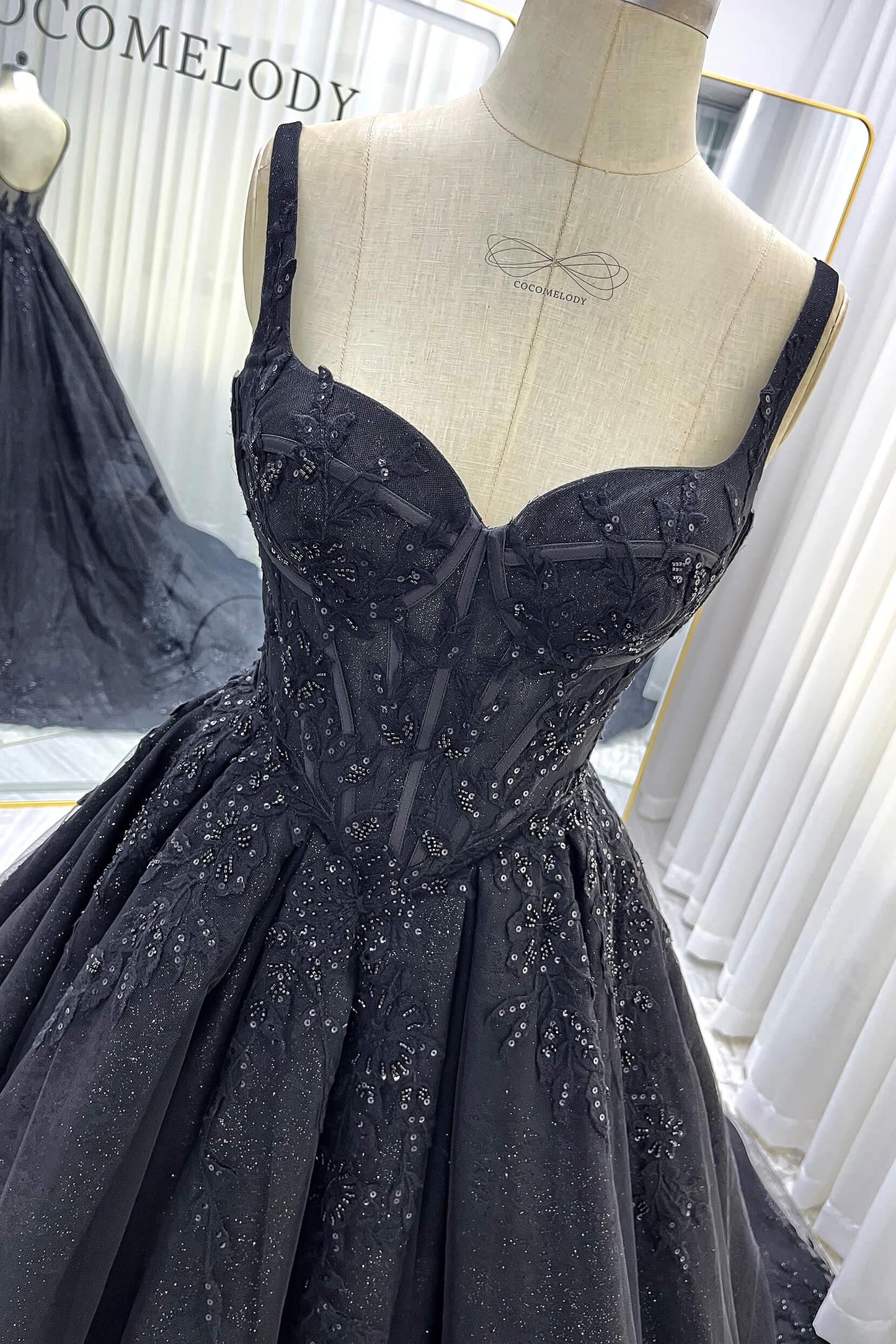 A-Line Court Train Sparkle Tulle Wedding Dress CW3528 - COCOMELODY