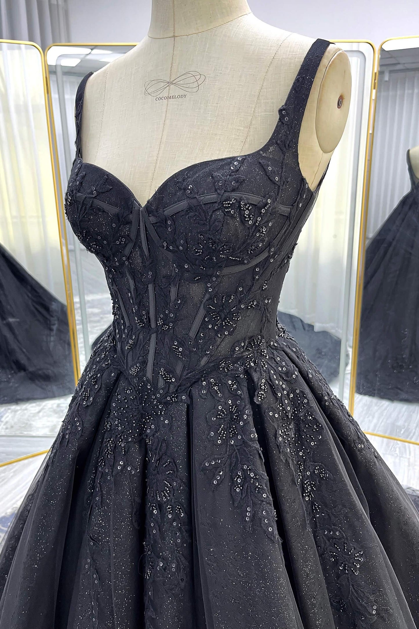 A-Line Court Train Sparkle Tulle Wedding Dress CW3528 - COCOMELODY