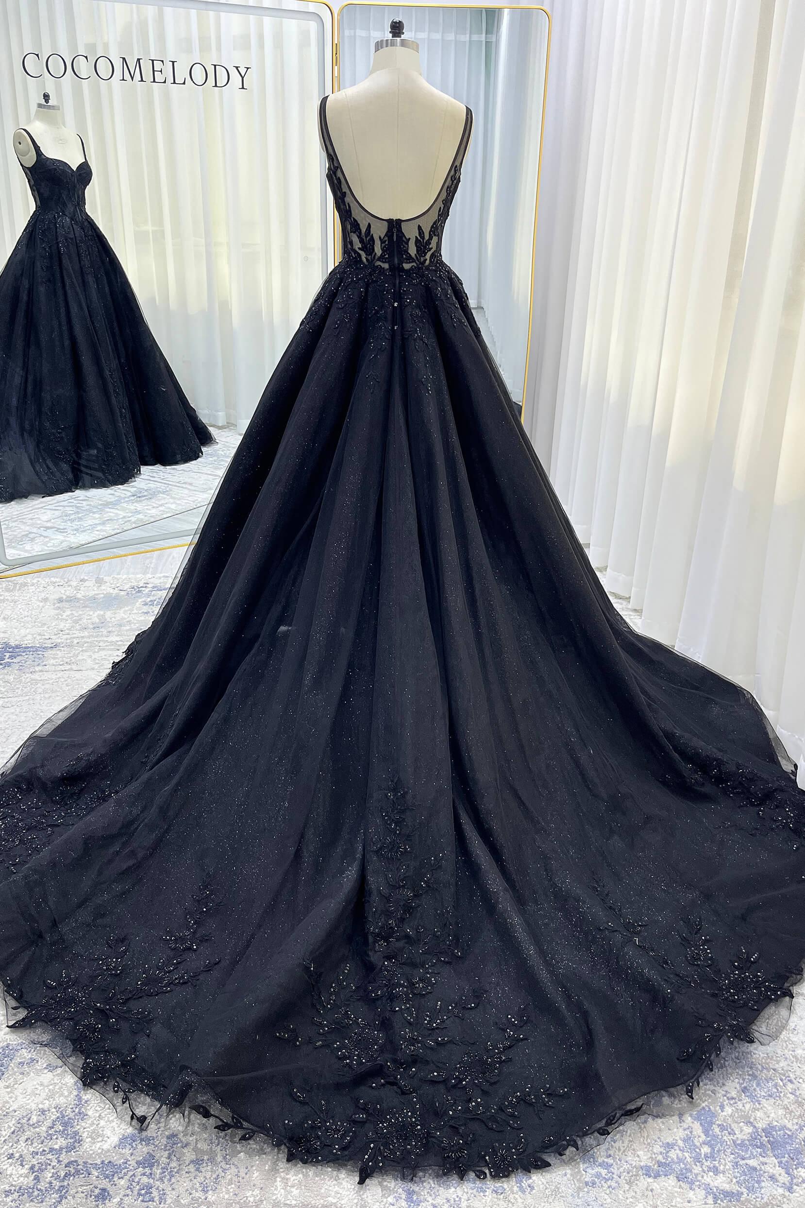 A-Line Court Train Sparkle Tulle Wedding Dress CW3528 - COCOMELODY