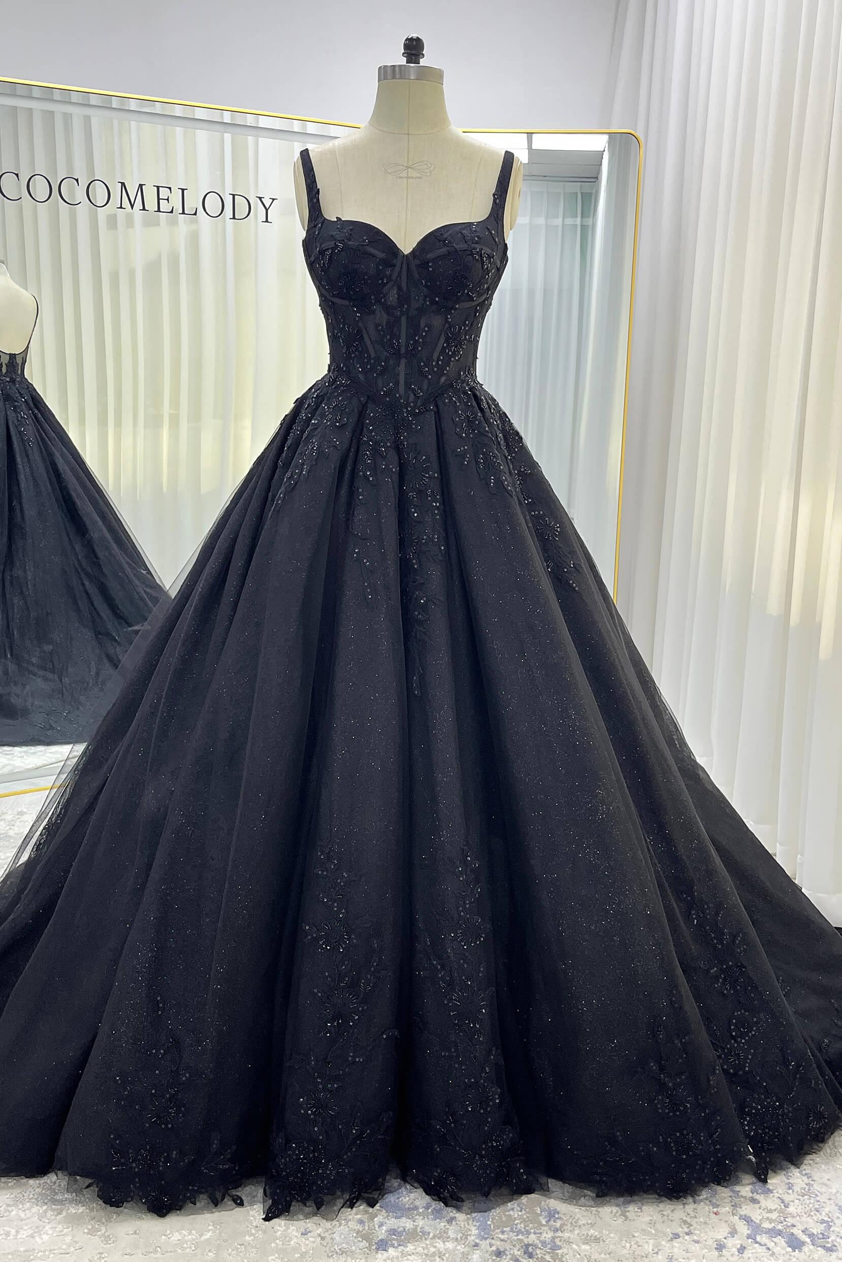 A-Line Court Train Sparkle Tulle Wedding Dress CW3528 - COCOMELODY