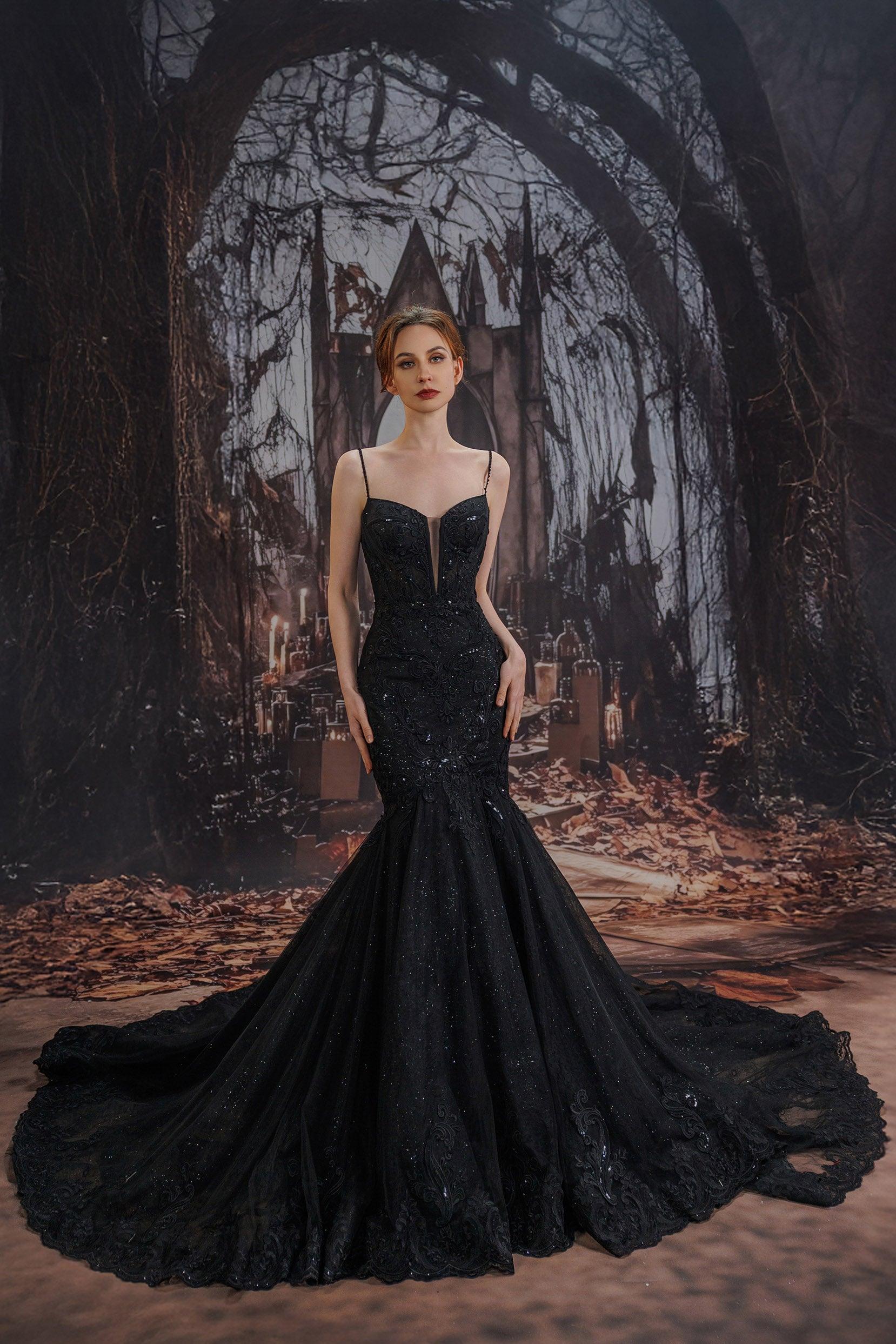 Trumpet-Mermaid Court Train Glitter Tulle Wedding Dress CW3529 - COCOMELODY