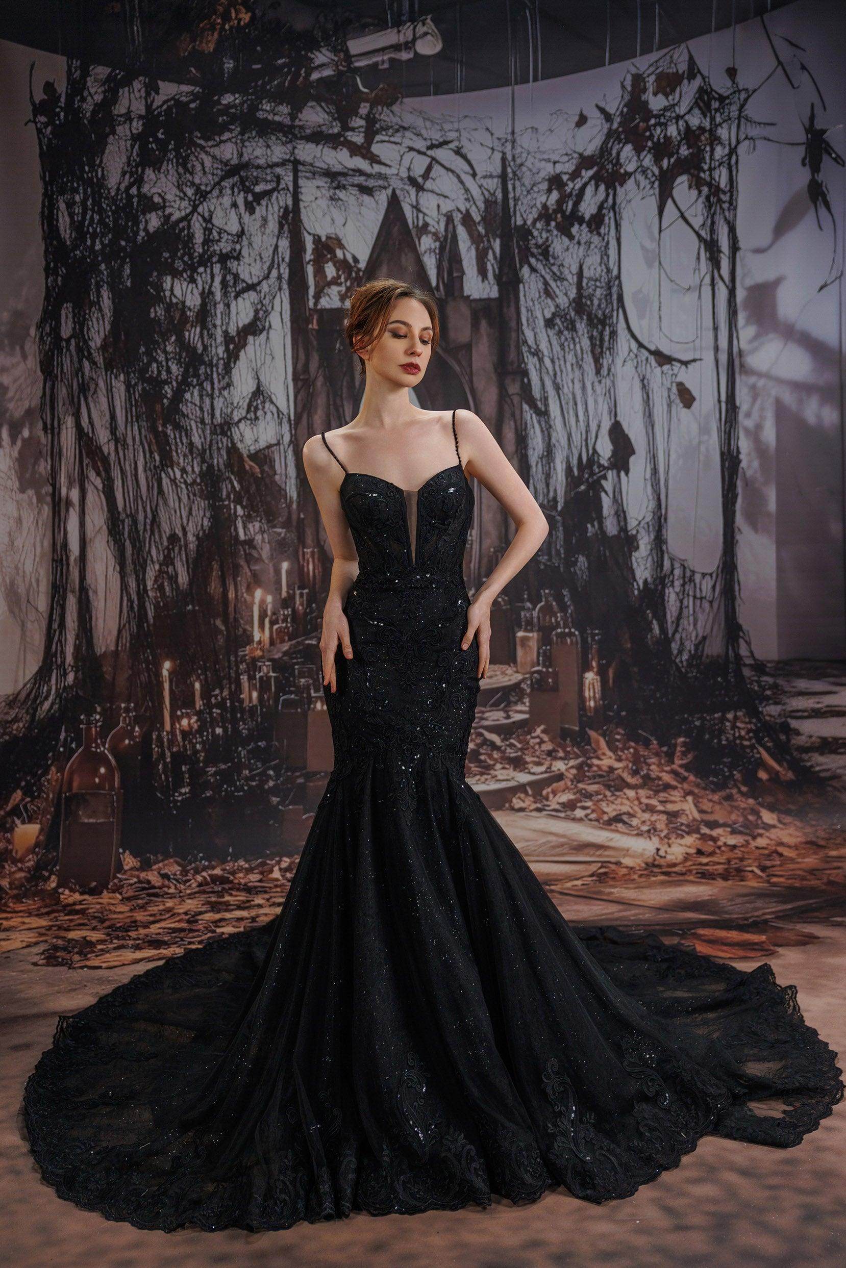black glitter wedding dress COCOMELODY Endless Bold & Beautiful The Black Wedding Dress Of Your Dreams CW3529, 45 Days / Ivory / US22-UK24-EUR52