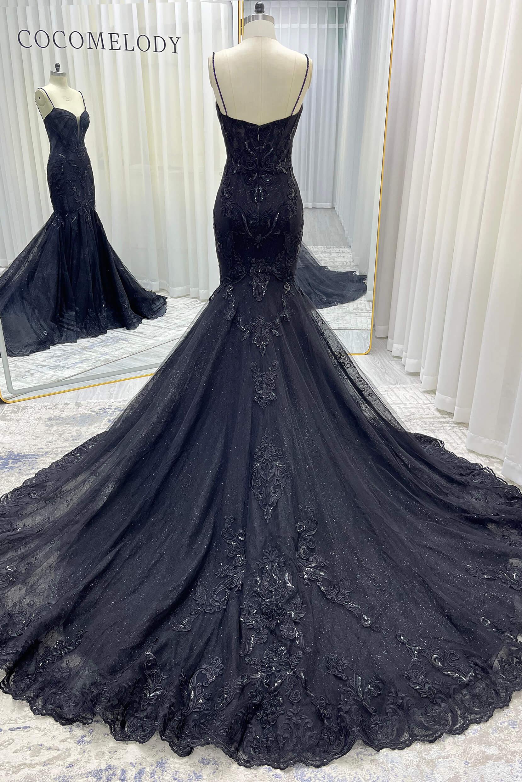 Trumpet-Mermaid Court Train Glitter Tulle Wedding Dress CW3529 - COCOMELODY