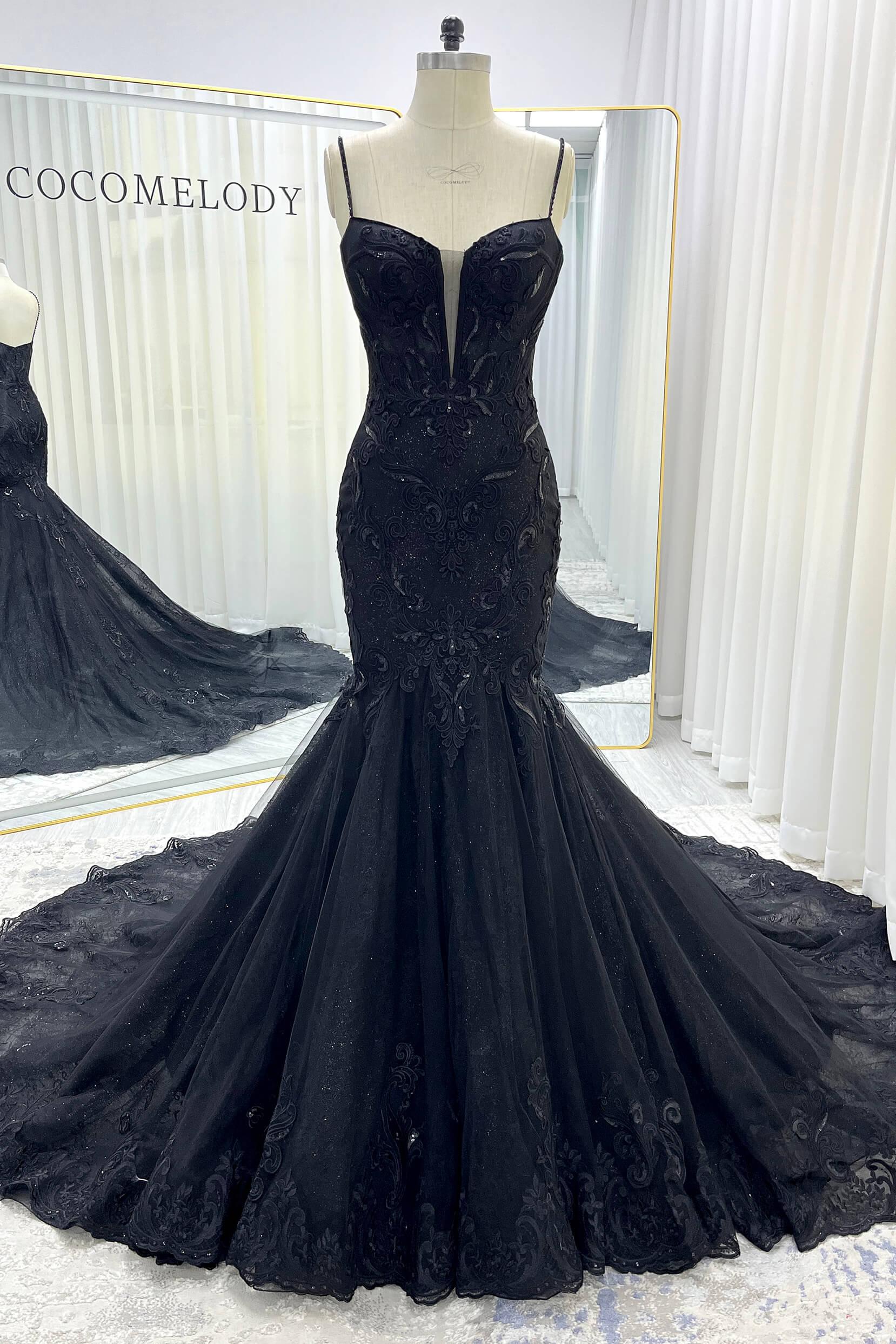 Trumpet-Mermaid Court Train Glitter Tulle Wedding Dress CW3529 - COCOMELODY