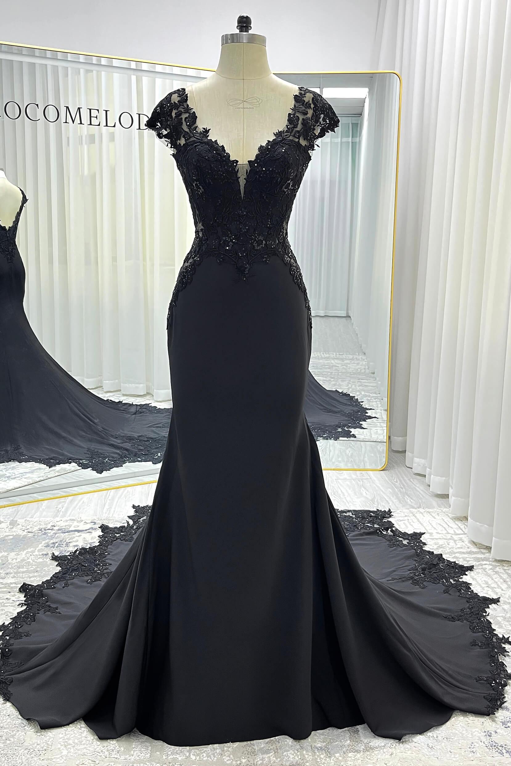 Trumpet-Mermaid Chapel Train Stretch Satin Lace Wedding Dress CW3530 - COCOMELODY