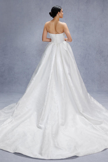 Ball Gown Court Train Jacquard Satin Wedding Dress CW3532 - COCOMELODY