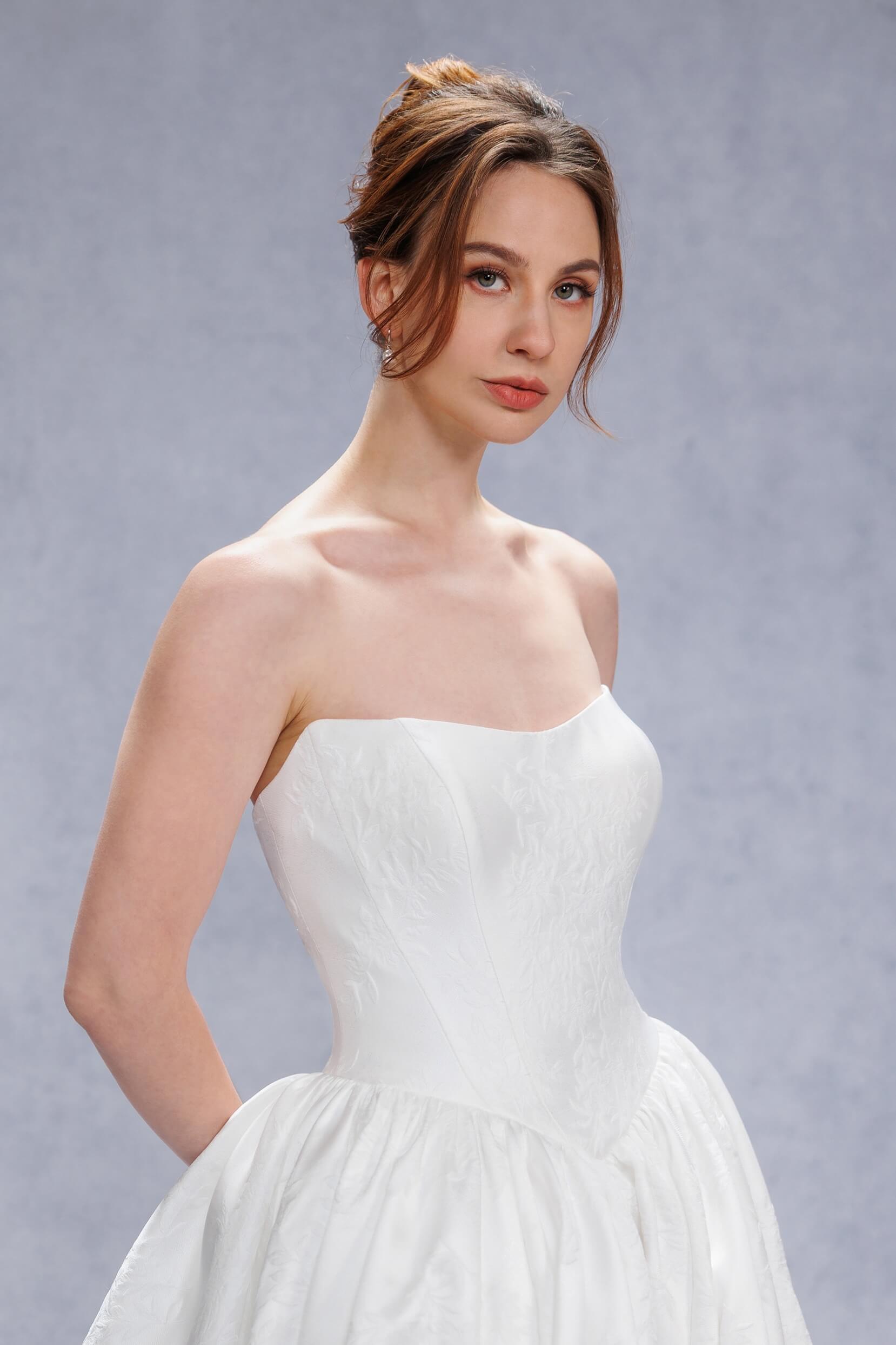 Ball Gown Court Train Jacquard Satin Wedding Dress CW3533 - COCOMELODY