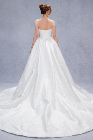 Ball Gown Court Train Jacquard Satin Wedding Dress CW3533 - COCOMELODY