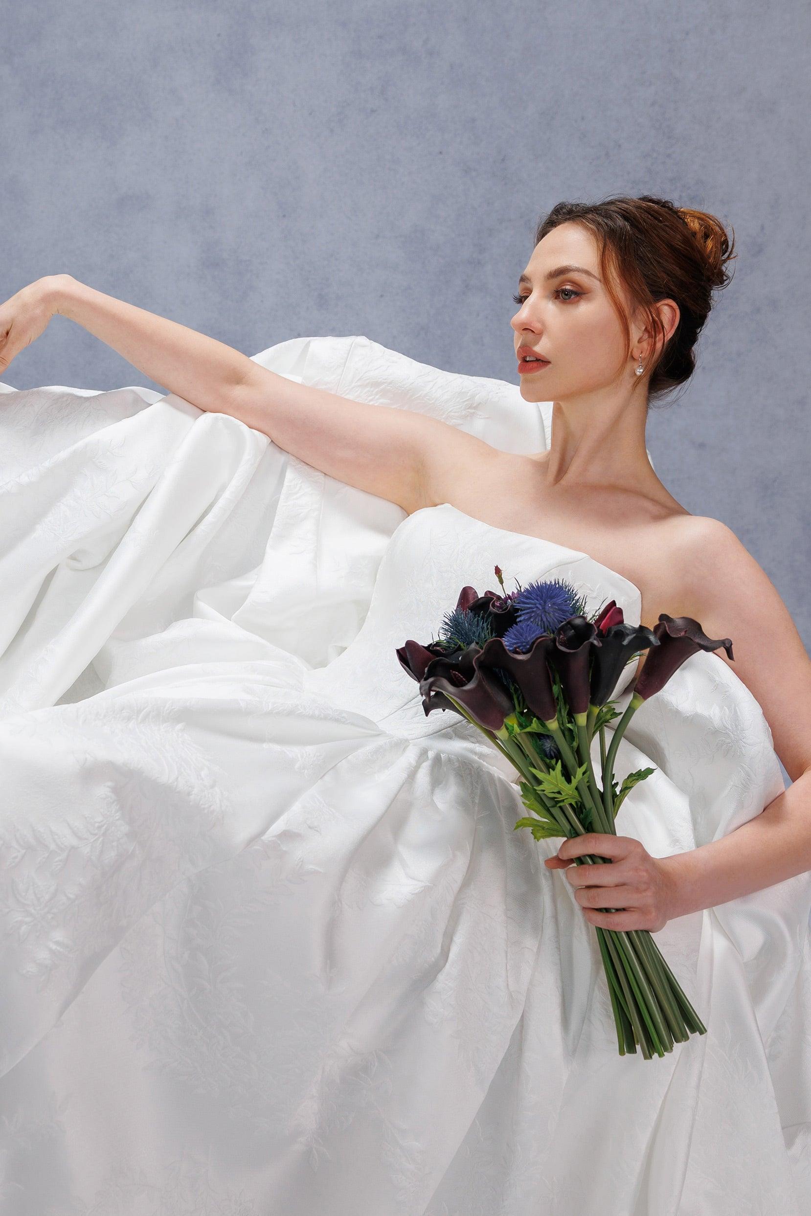 Ball Gown Court Train Jacquard Satin Wedding Dress CW3533 - COCOMELODY