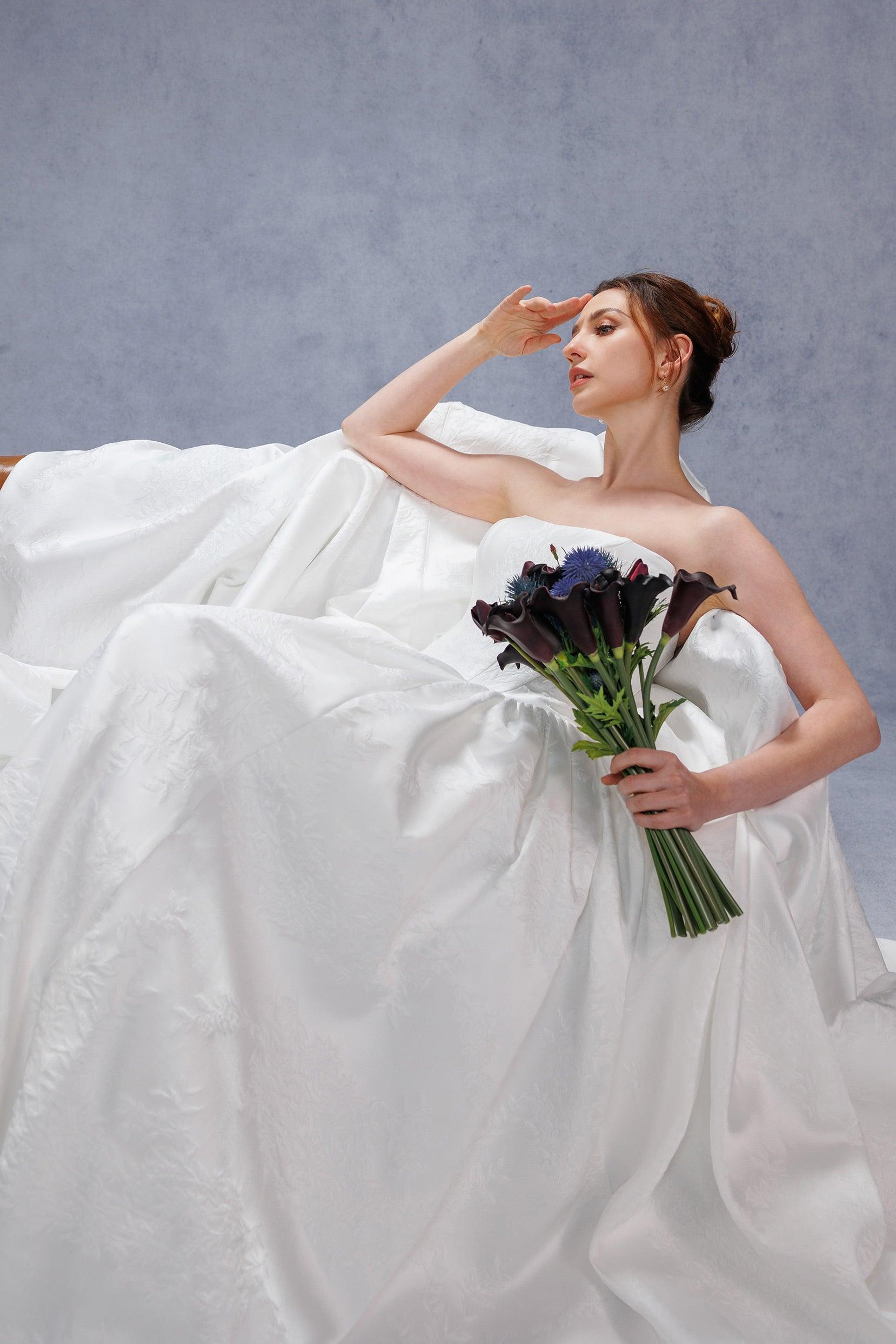 Ball Gown Court Train Jacquard Satin Wedding Dress CW3533 - COCOMELODY