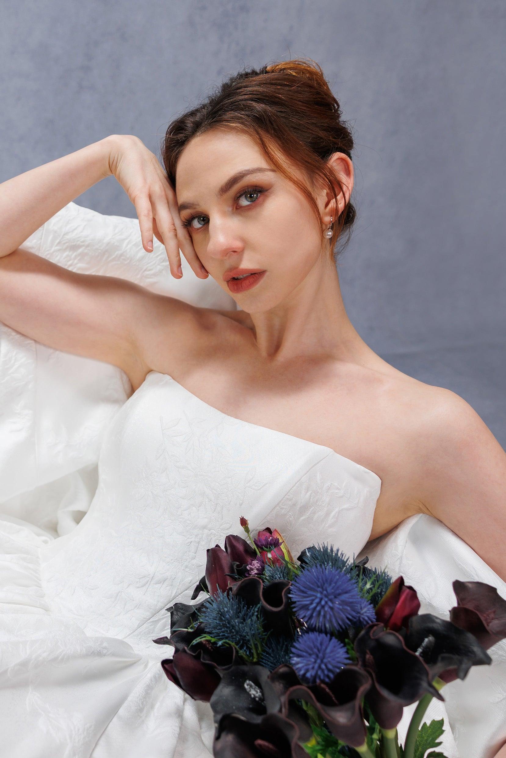 Ball Gown Court Train Jacquard Satin Wedding Dress CW3533 - COCOMELODY