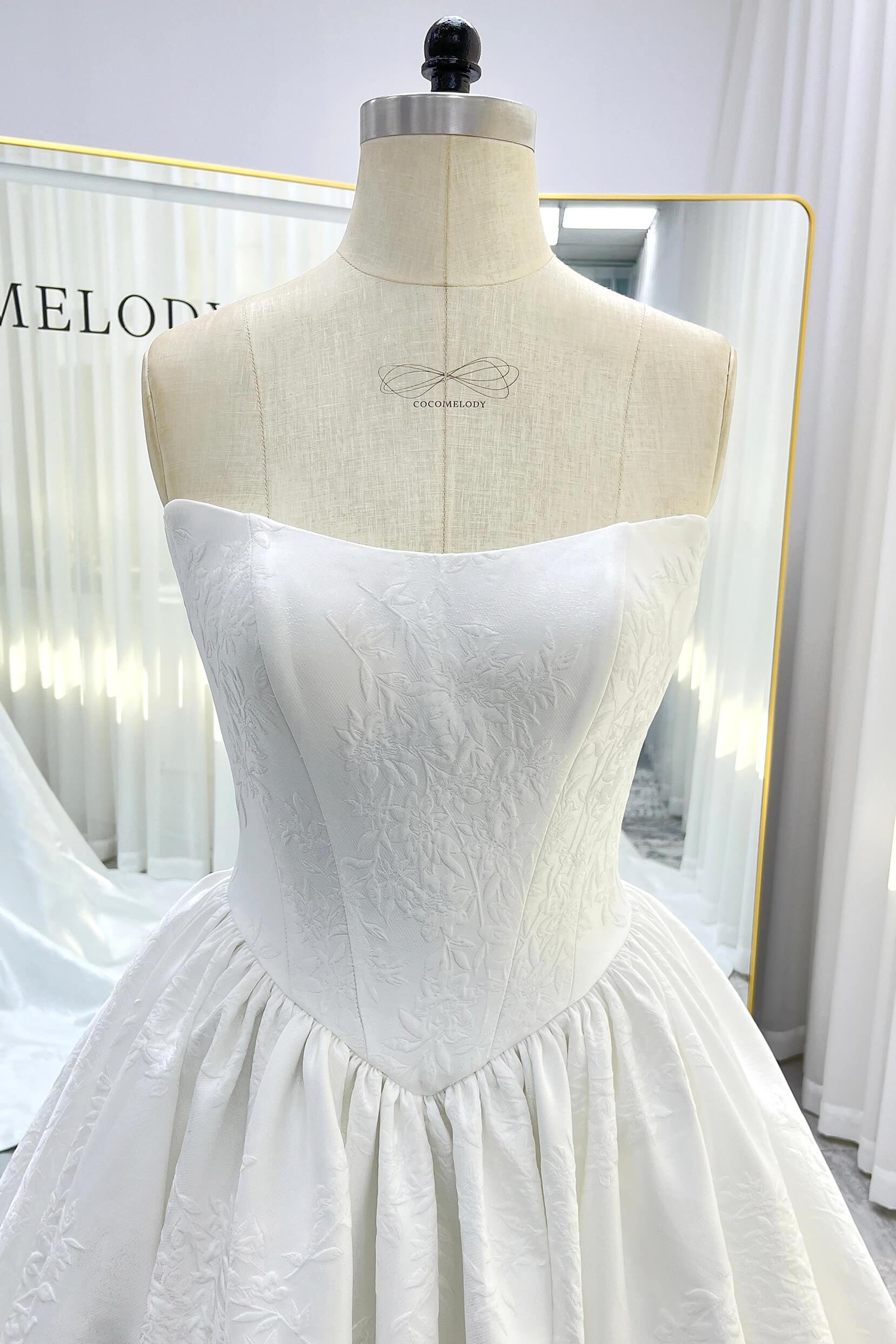 Ball Gown Court Train Jacquard Satin Wedding Dress CW3533 - COCOMELODY