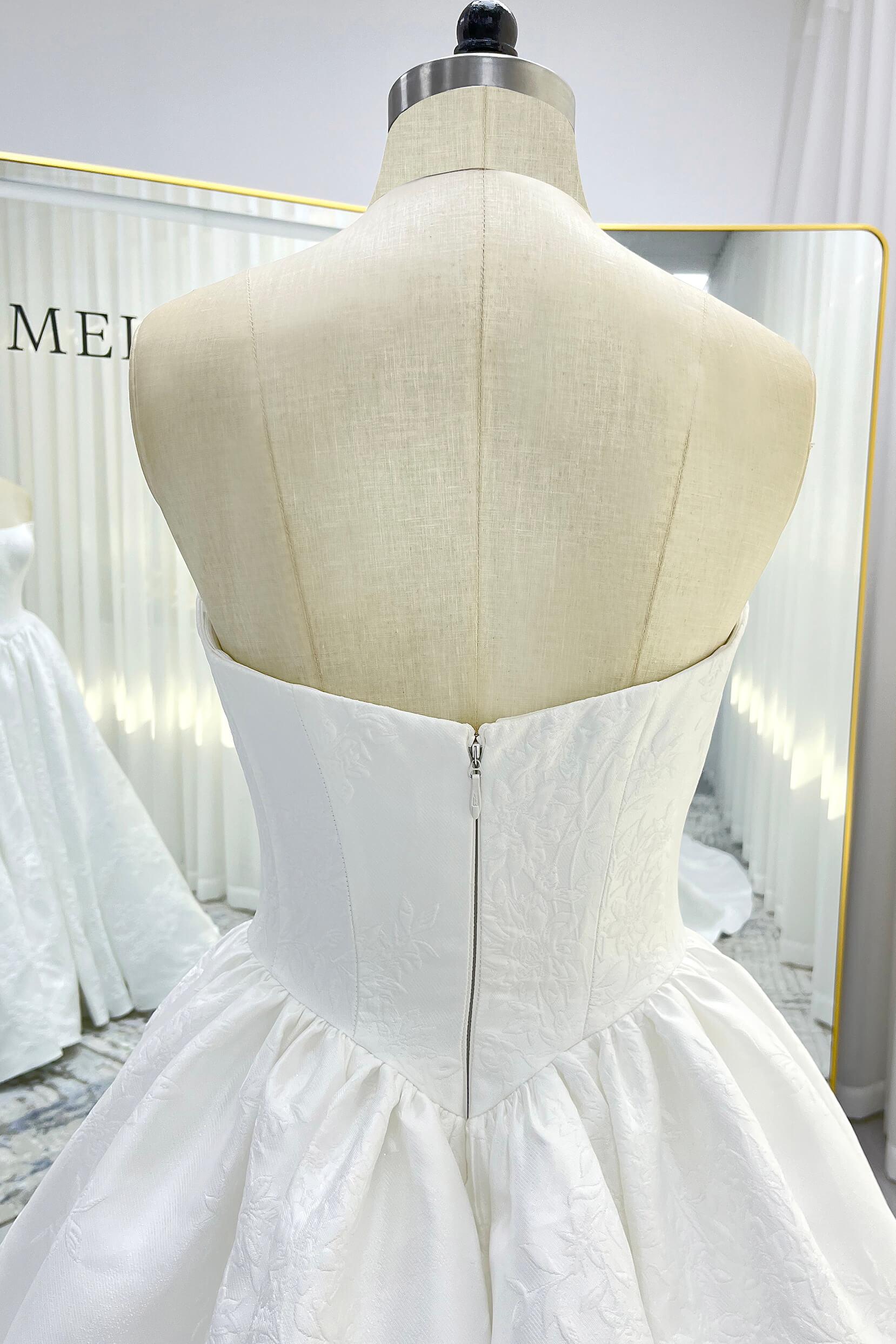 Ball Gown Court Train Jacquard Satin Wedding Dress CW3533 - COCOMELODY