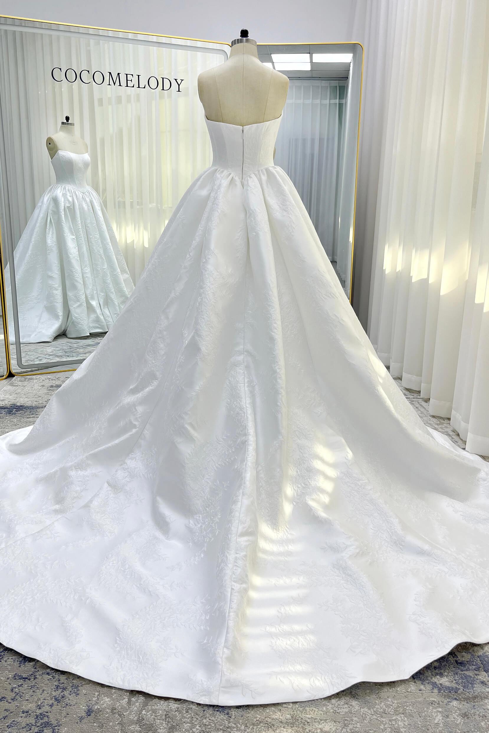 Ball Gown Court Train Jacquard Satin Wedding Dress CW3533 - COCOMELODY
